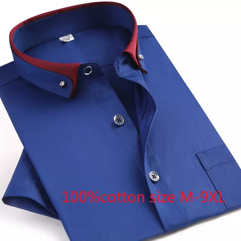 Новое поступление, летние мужские строгие рубашки с коротким рукавом из 100% чистого хлопка, супер большие размеры, модная повседневная женская блуза, размеры до 9XL