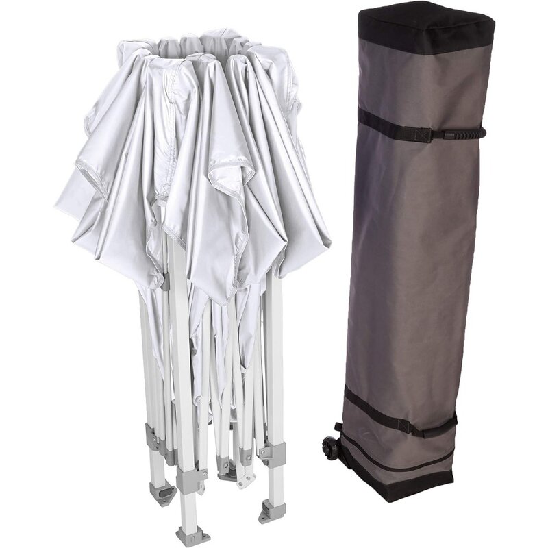 مظلة خارجية منبثقة مع حقيبة حمل بعجلات ، أكياس بيضاء مرجحة ، 10 × 10 قدم ، 8 أوأحزمة و 4 حبال