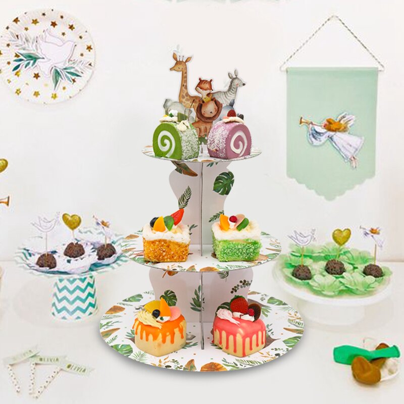 Jungle Animals Safari Cupcake Stand Baby Shower Birthday Party Decorations Cupcake Holder Kids Wild One Party Supplies
