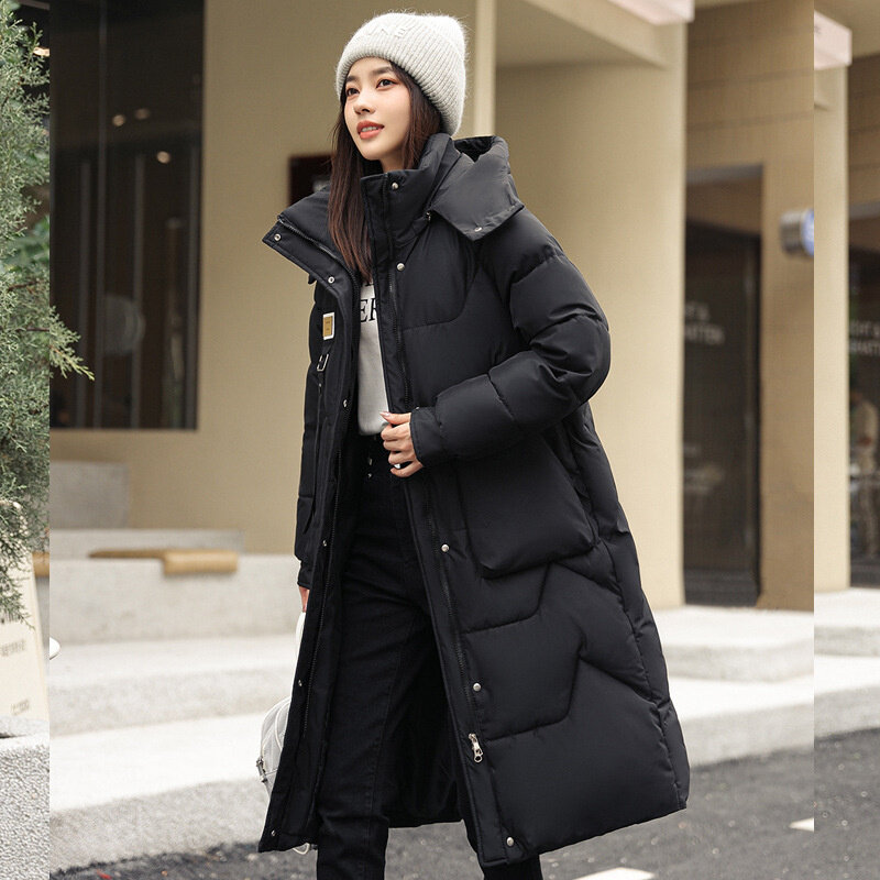 2023 nuove donne invernali giacca parka lungo femminile piumino di cotone con cappuccio cappotto spesso caldo giacche antivento Casual studente cappotto