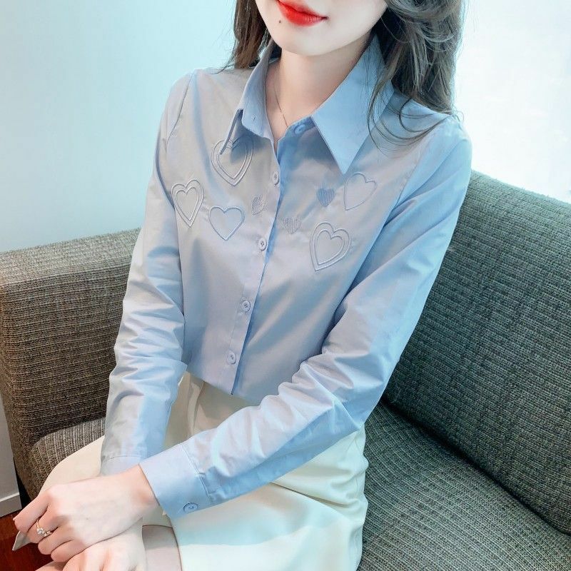 Camisa de algodão bordada de manga comprida feminina, moda feminina, Feeling Design, Primavera e Outono, nova, 2024