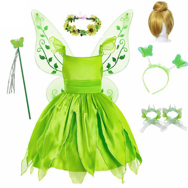 Ragazze Flower Fairy Dress Up Kids Princess Dress With Wings Halloween Princess Costume Elves Party Tinkerbell Tinker Bell Dress