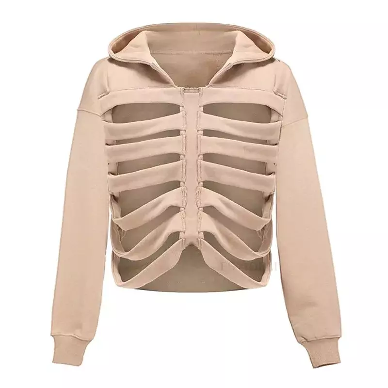 Long Sleeved Hoodie Skull Hollow Solid Color Pullover Sweatshirt Street Style Spring and Autumn Party Halloween 2024 New YDL36