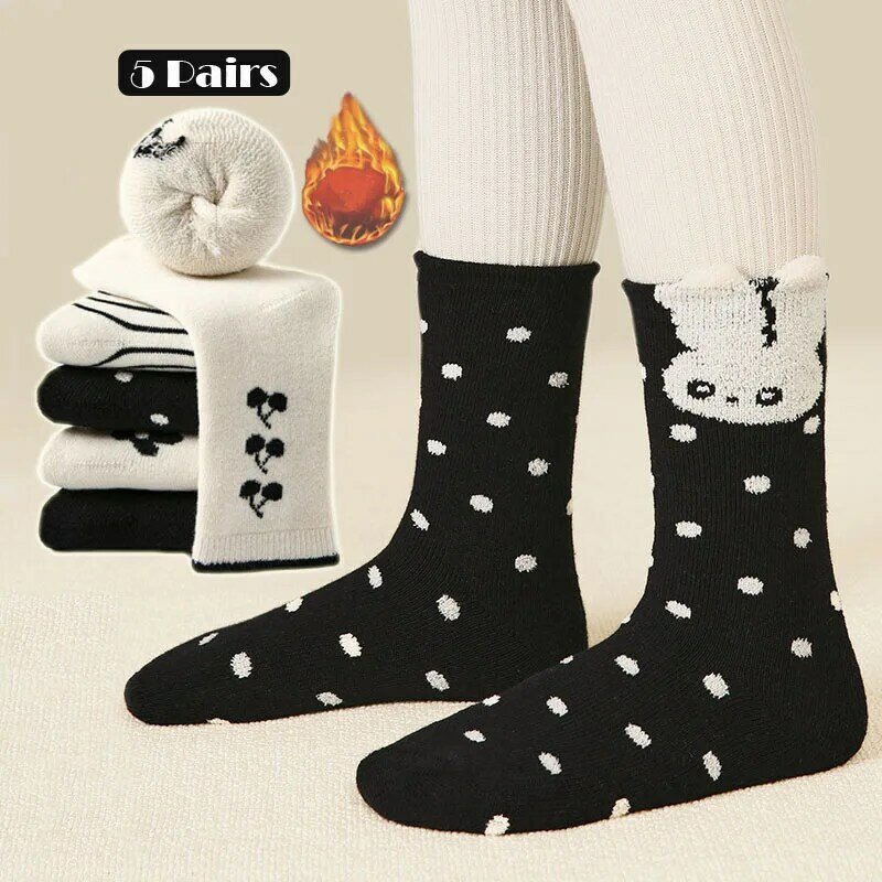 ถุงเท้าผ้าฝ้ายหนาเก็บความร้อนสำหรับฤดูหนาว KAOS Kaki anak perempuan ทารกถุงเท้าลายการ์ตูนอินเทรนด์ใหม่ล่าสุดแฟนซี