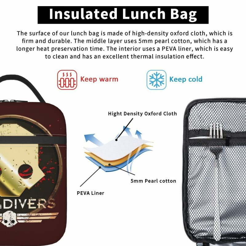 Helldivers Logo Insulated Lunch Bags Cooler Bag Meal Container Portable Tote Lunch Box Men Women Office Picnic