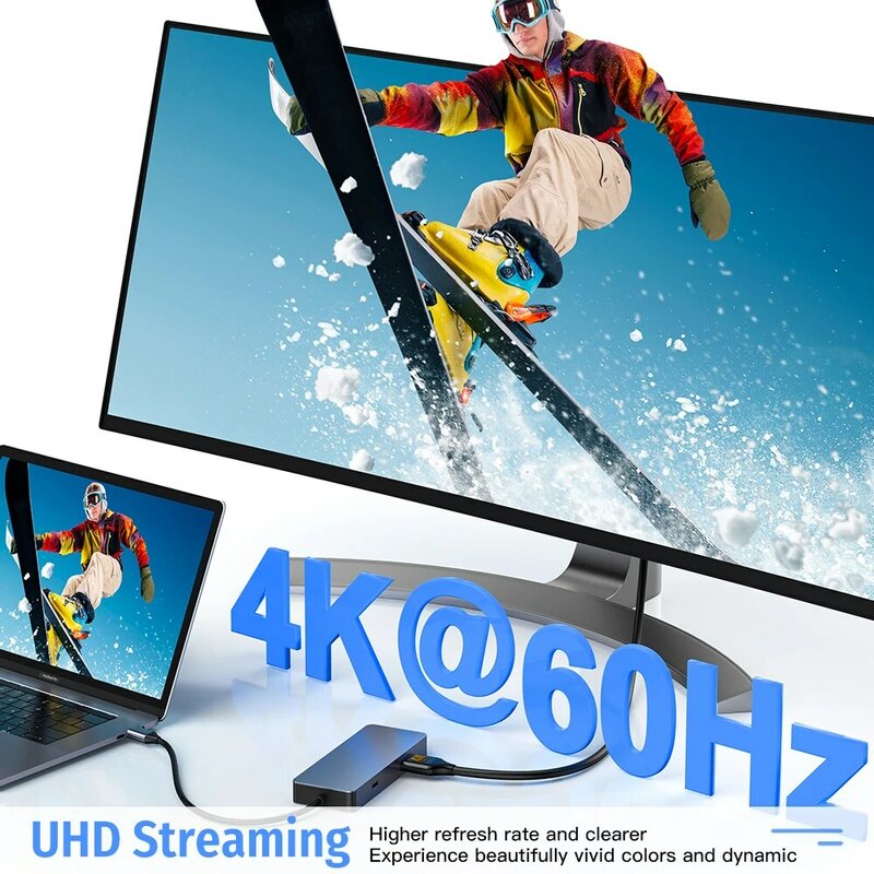 Getatek 맥북 프로 델용 이더넷 포트 허브, HDMI USB C 3.2 도킹 스테이션, PD 100W 어댑터, C타입, 4K, 60Hz, 6 인 1