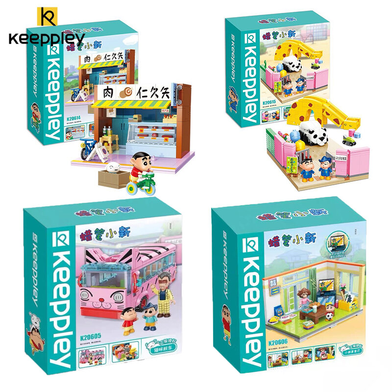 Keeppley-Crayon Shin-Chan importer nights, bus scolaire, salon, modèle de vue sur la rue, décoration de bureau, jouets pour enfants, cadeau pour fille, nouveau
