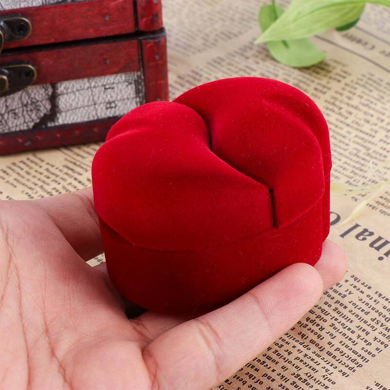 1 Pc Lovely Velvet Jewelry Box Double Opening Ring Box Wedding Double Ring Organizer Container Earrings Ring Packaging Display