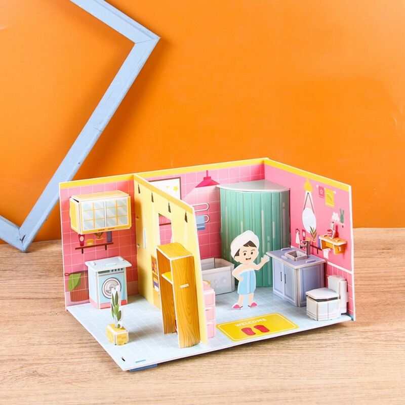 3D Cartoon Handmade Puzzle DIY Room Kids Educational Paper Puzzle Toys Room Construction Kindergarten Boys Girls Assemble Gift