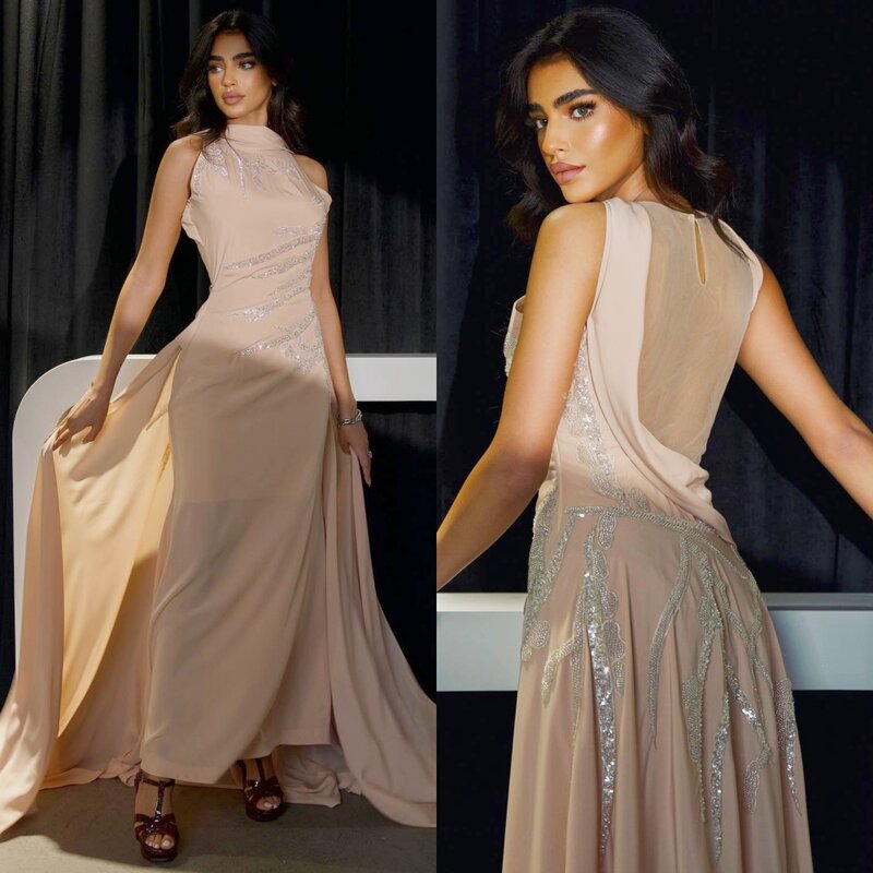 Бальное платье, вечернее шифоновое платье с бисером, обручальное платье-футляр с высоким воротником на заказ, платье средней длины, Саудовская Аравия