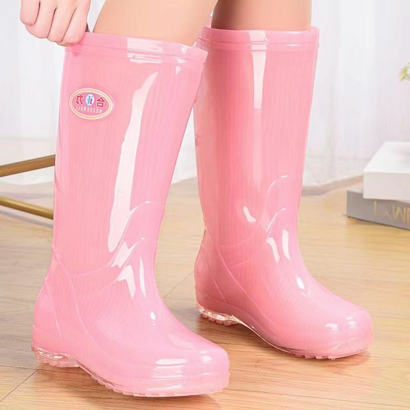 Women's Four Seasons High Top Rain Shoes Anti-Skid Waterproof Jelly Transparent Rain Boot Winter Plush Warm Rain Shoe Cover Shoe