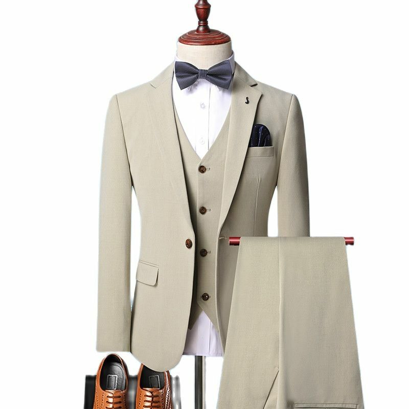 Abito da uomo 3 pezzi Slim Fit Solid British Single Button adatto per banchetti di nozze Business Casual Set giacca gilet con pantaloni