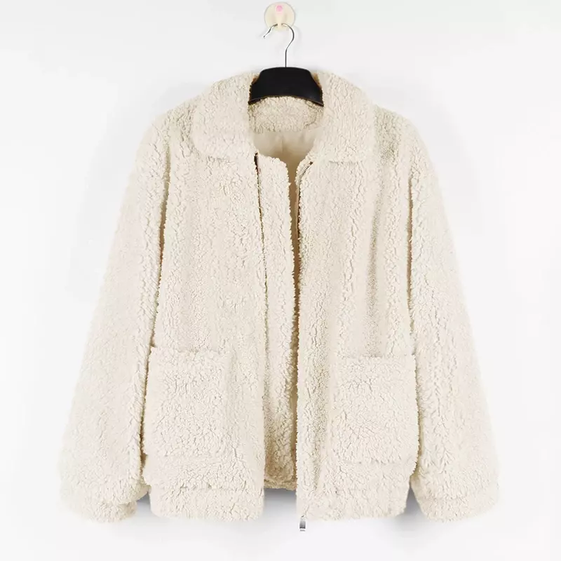 Женское винтажное пальто из искусственного меха, свободное плюшевое Теплое повседневное пальто на молнии, уличная одежда на осень и зиму, 2024