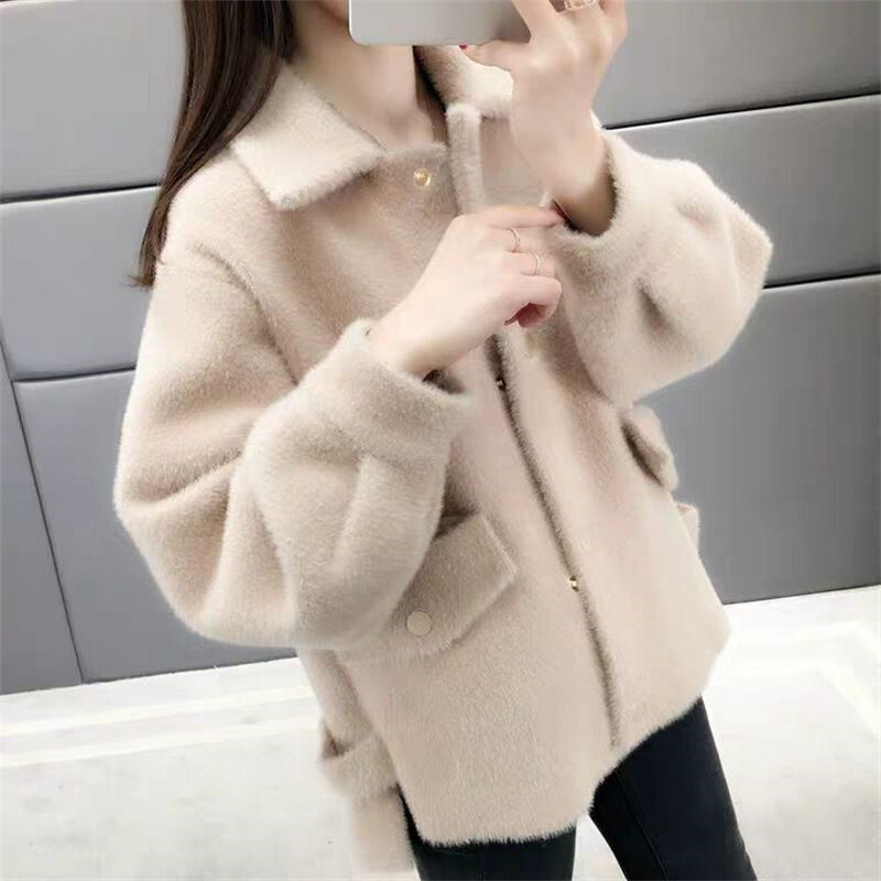 2023 Damen Nachahmung Nerz Samt Kurz mantel neue Pullover Herbst Winter Frauen koreanische Freizeit lose Oberbekleidung Joker Cardigan