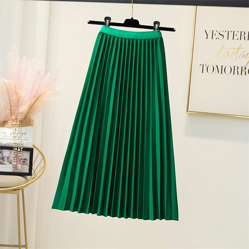 Плиссированная юбка с завышенной талией, новая Корейская версия, стройнящая юбка-трапеция средней длины, свободная и возрастная юбка с большим подолом