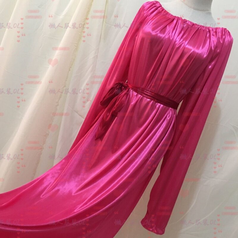 Платье женское длинное атласное с поясом, пикантное блестящее свободное шелковое плиссированное платье-макси с длинным рукавом, халат для сна, весна-осень