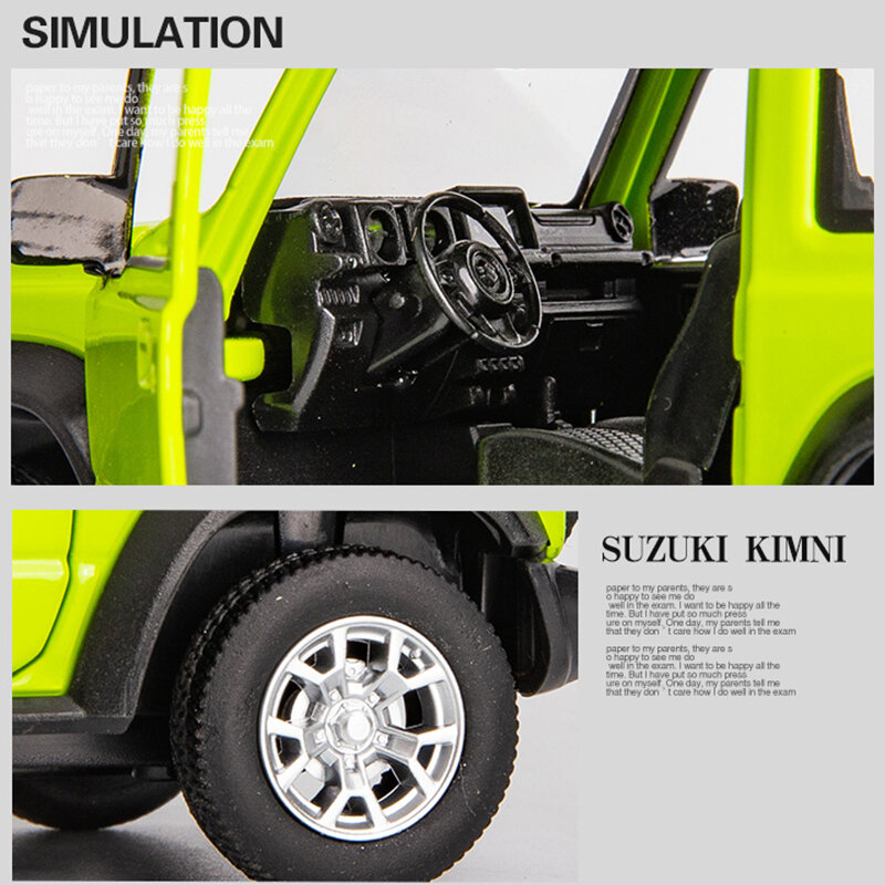 JIMNY-coches de juguete Suzuk1 de aleación fundida a presión para niños, modelo de 2 puertas, vehículos todoterreno con luz y sonido, Opend Pull Back, 1/26