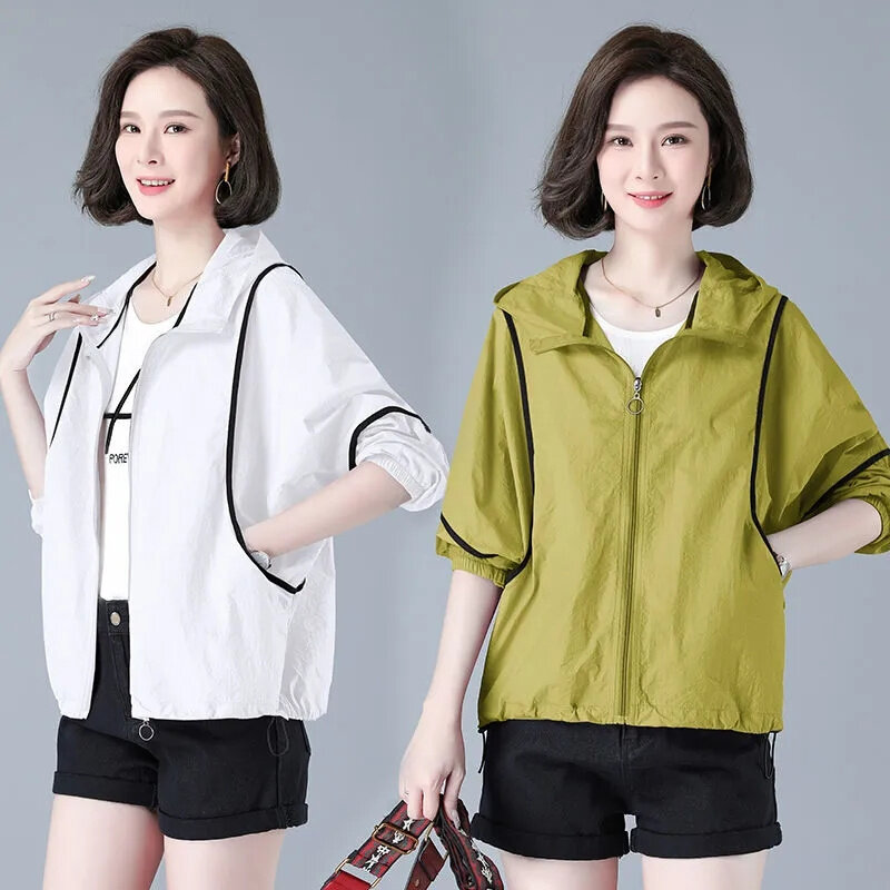 Sunscreen Women Thin Section 2022 Summer New Korean Version Fashion Light Comfortable Contrasting Color Hooded Loose Short Coat
