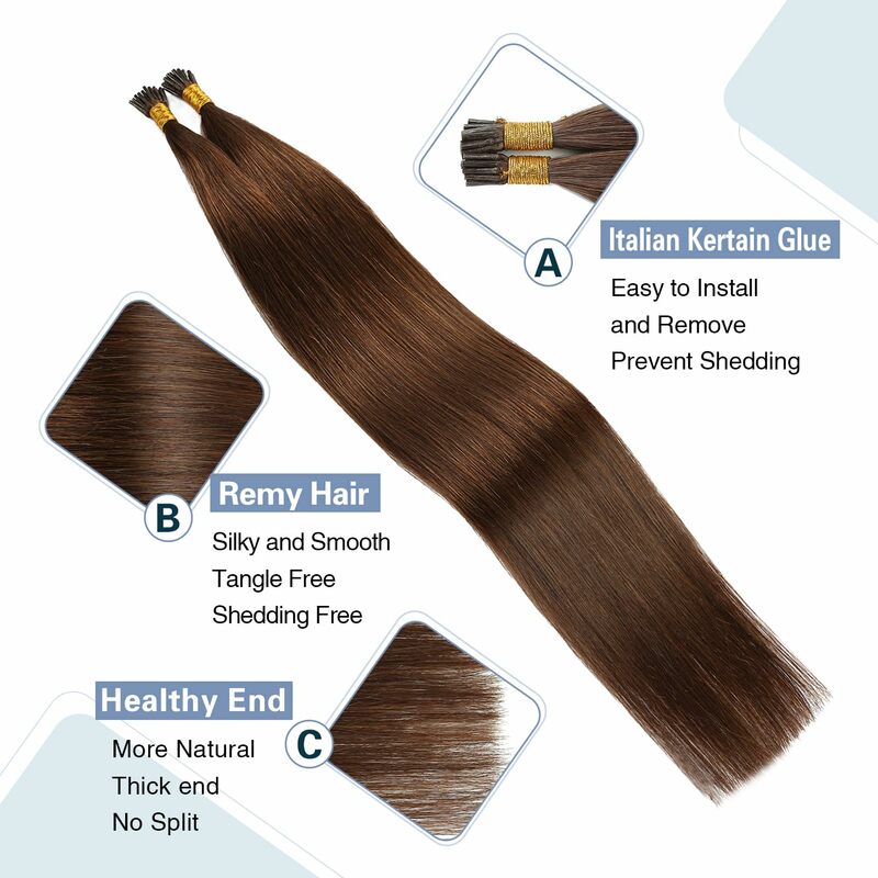 Straight Microlink I Tip Hair Extensions Remy Human Hair Extensions 100Strands/Pack Chocolate Brown #4 Virgin Micro Loop Hair