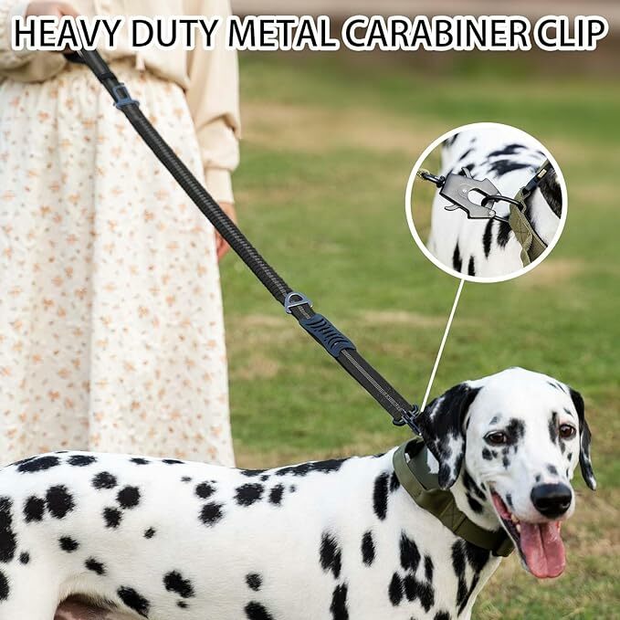 Heavy Duty Tactical Bungee Dog Leash No Pull Dog Leash Reflective Shock Absorbing Pet Leashes with Car Seatbelt for Large Dogs
