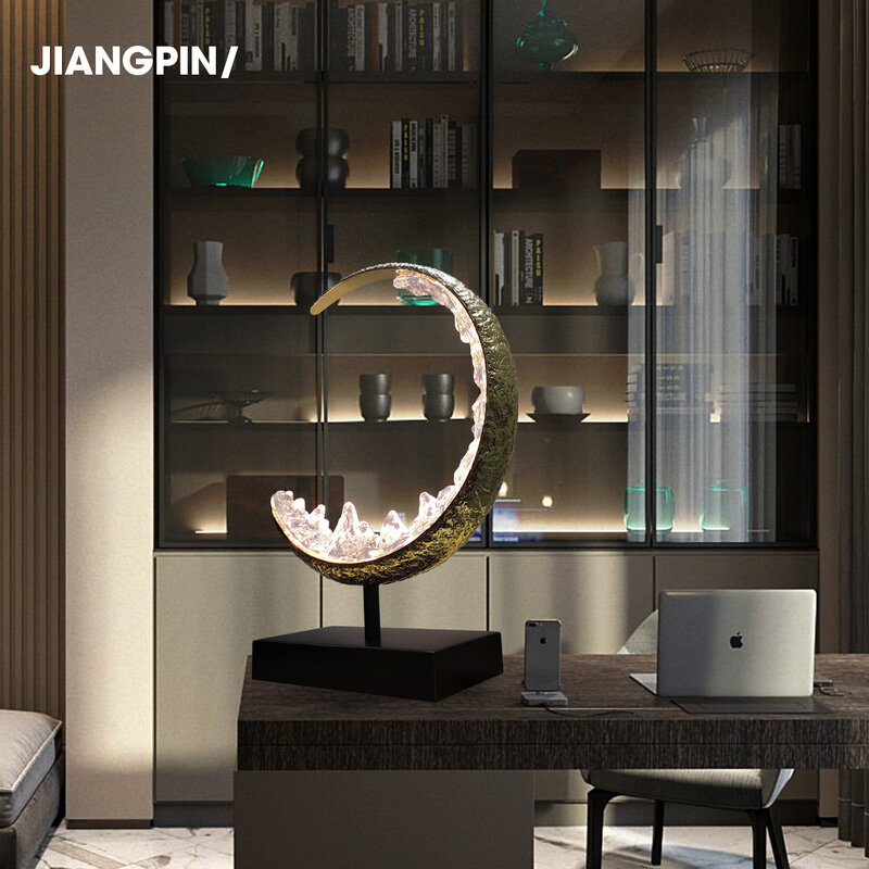 Luxury chinese floor lamp living room atmospheric mountain decorative lamp modern creative brass moon bedroom bedside table lamp