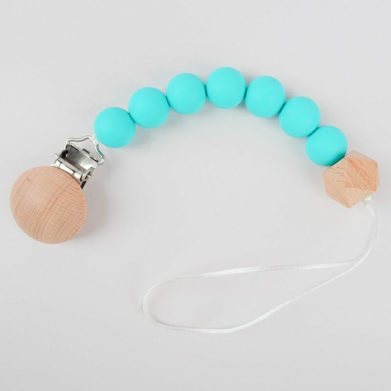Wood Pacifier Holder Clips Dummy Clips Soother Holder Baby Teether Toys Straps Octagonal Wood Beads Nipple Holder Clips