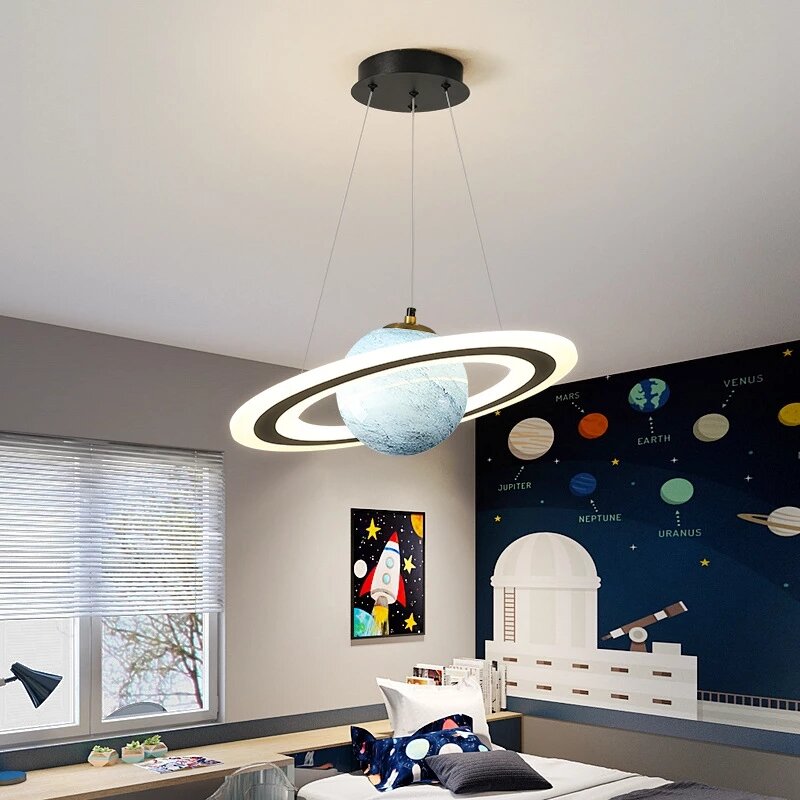Lámpara colgante Led con forma de planeta para habitación de niños, candelabro creativo con bola de cristal, luz colgante para dormitorio de niño, lectura de espacio, decoración interior