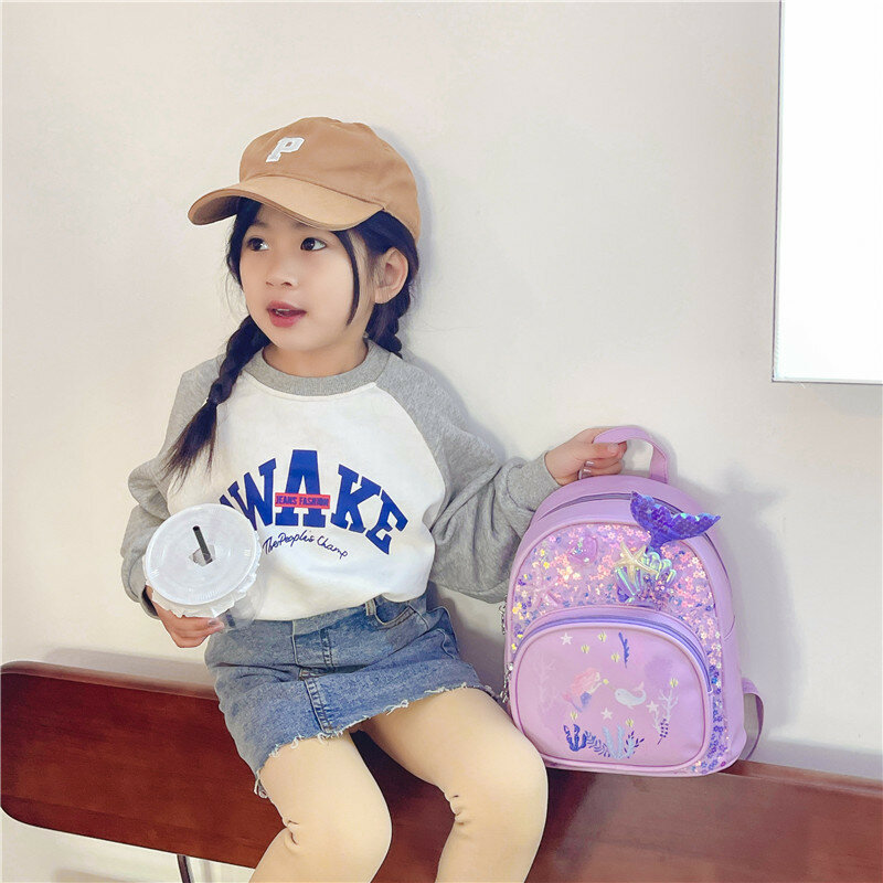 Персонализированный Рюкзак с блестками Русалочки с именем вышивки, индивидуальный Детский рюкзак, Подарочная сумка для детского сада