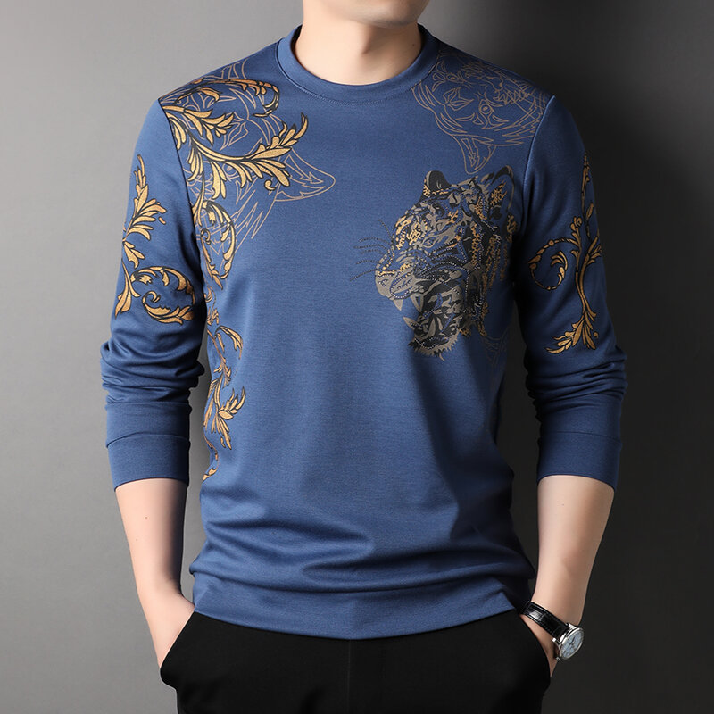 Men's Spring New Tiger Head Print New Leisure Personalized Fashion Hoodie Bottom Top