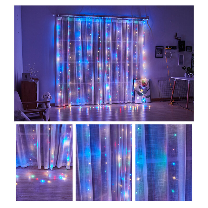 Lumières LED de rideau de Noël avec télécommande, 8 modes, lumières dégradées de mariage de vacances, décoration de festival