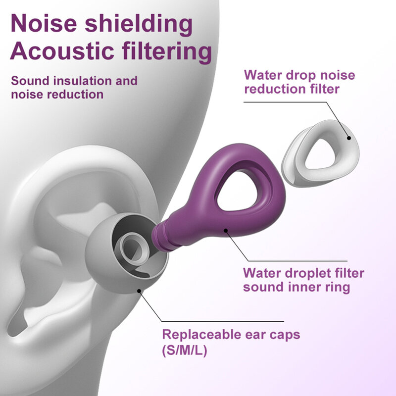 Tampões de ouvido impermeáveis para dormir, redução de ruído, protetor de ouvido, tapones para dormir, 1 conjunto
