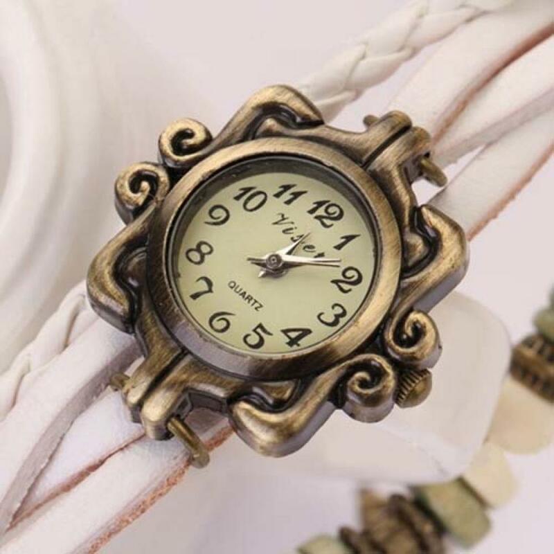 Relógio de pulso de quartzo para mulher vintage torre eiffel multicamadas trançado falso pulseira de couro relógio de pulso