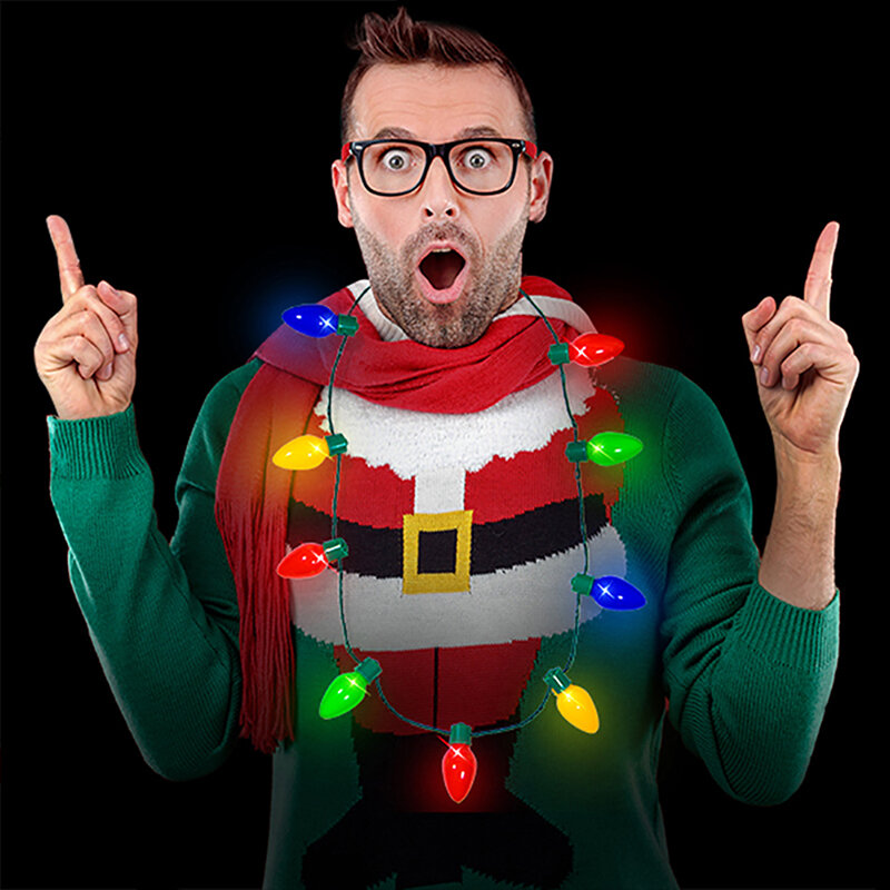 Collar de bombilla de luz LED para Navidad, collar de luces LED brillantes, decoraciones navideñas para el hogar, Navidad, Año Nuevo