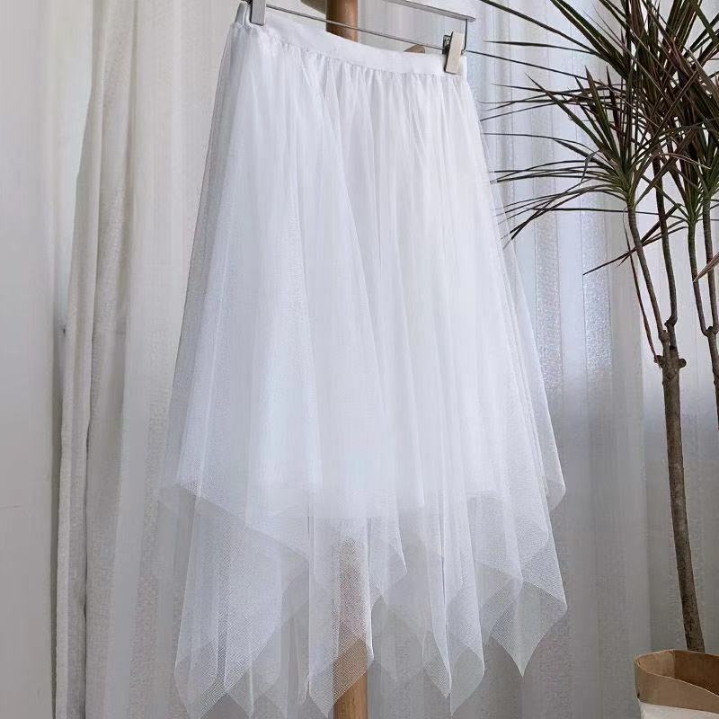 High Quality Spring Summer Fashion New Elastic High Waist A-Line Mesh Skirt Elegant Women Party Gift Office Lady Casual Clothing