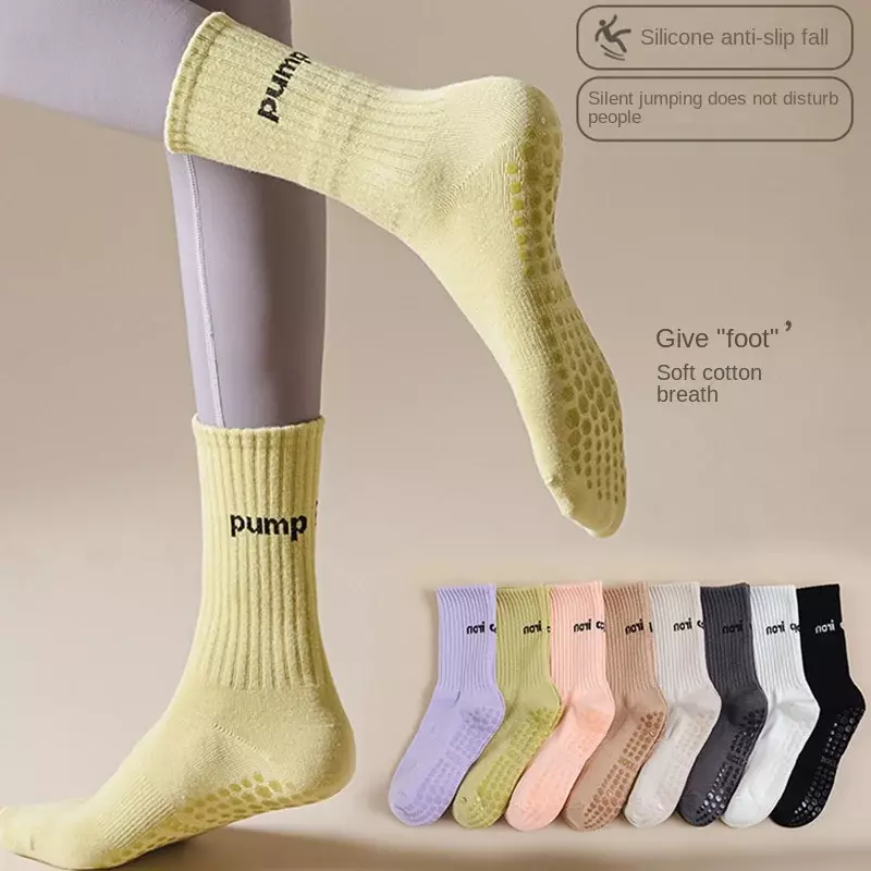 Новые корейские зимние носки для йоги нескользящие профессиональные женские осенне-зимние носки средней длины для пилатеса для взрослых спортивные носки для пола для фитнеса
