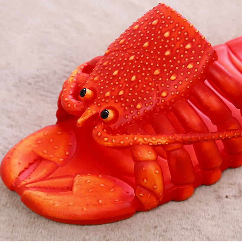 Chinelos de lagosta família, Engraçado criativo na moda, Sapatos casuais de banho de praia, Tamanho grande unissex, Chinelos macios, Bonito