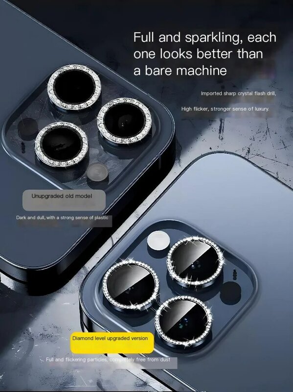 Protecteur d'objectif d'appareil photo en diamant brillant pour filles, étui en verre à paillettes pour iPhone 15, 12, 13, 14, 11 Pro Max