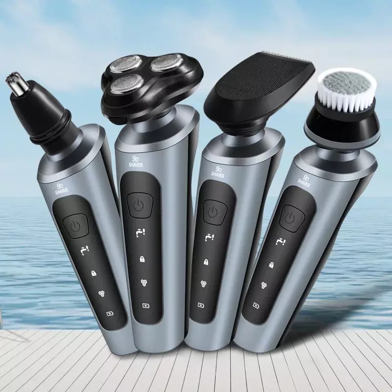 Afeitadora eléctrica para hombre, máquina de afeitar rotativa con batería recargable, resistente al agua, uso en seco y húmedo