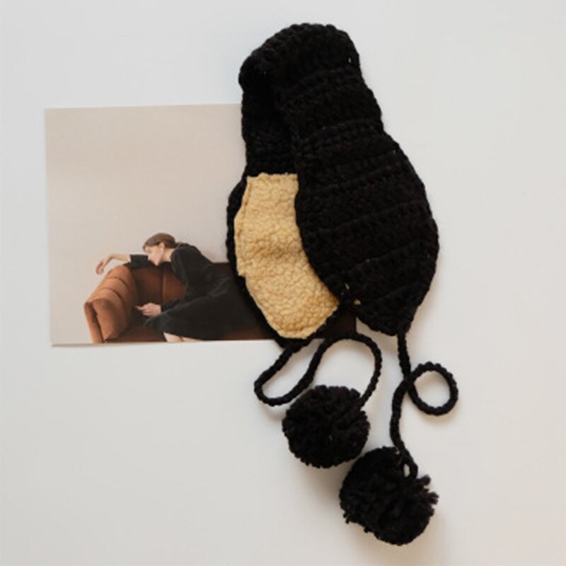 Paraorecchie lavorati a maglia con coulisse palla per capelli fatta a mano calda paraorecchie calde peluche fascia retrò Unisex
