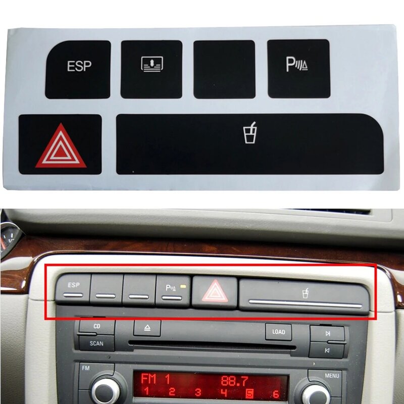 Botão do carro Repair Etiqueta Interruptor, Vinil de alto grau, ESP Decalque Titular Copa, Preto Acessórios, Adequado para A4 2004-2006, 1Pc