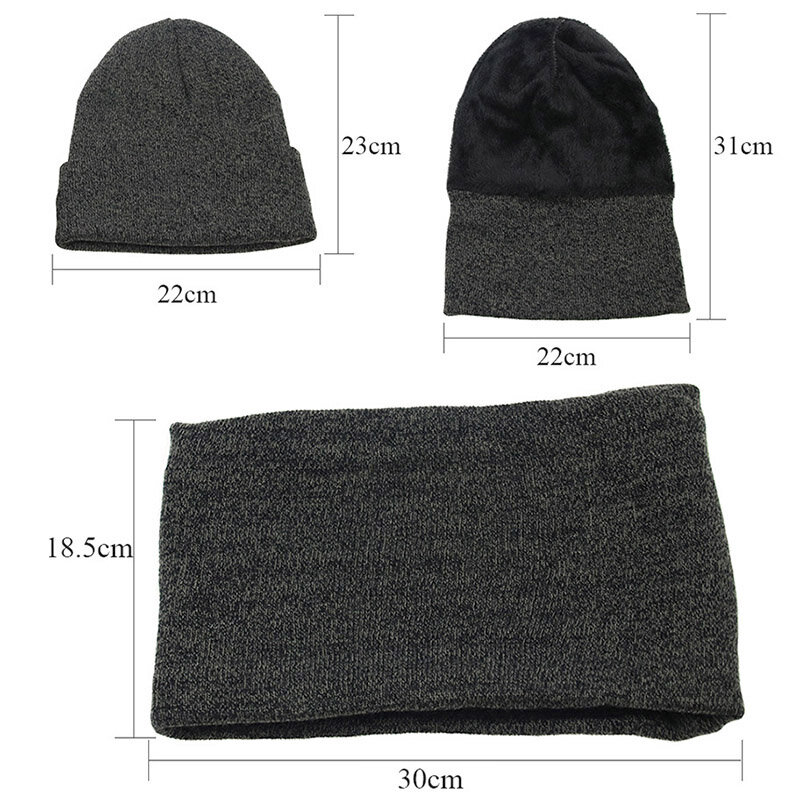 Winter Knitted Hats Scarf Set Thicken Plus Velvet Unisex Warm Beanies Soft Men Women Cotton Solid Scarf Hat Kit