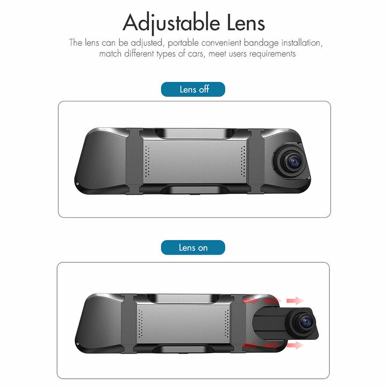 9.66" HD 1080P Dual Lens Car DVR Dash Cam Video Camera Recorder Rearview Mirror