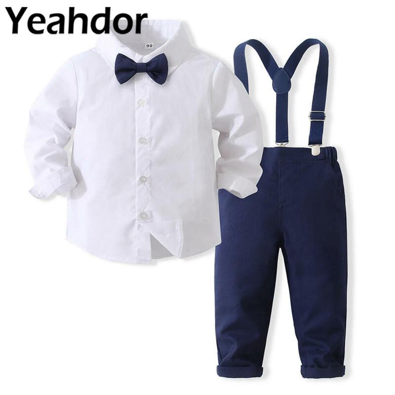 Traje de caballero para niños pequeños, ropa de niño de flores, camisa de manga larga con pantalones largos, conjunto para fiesta de cumpleaños, trajes de boda formales