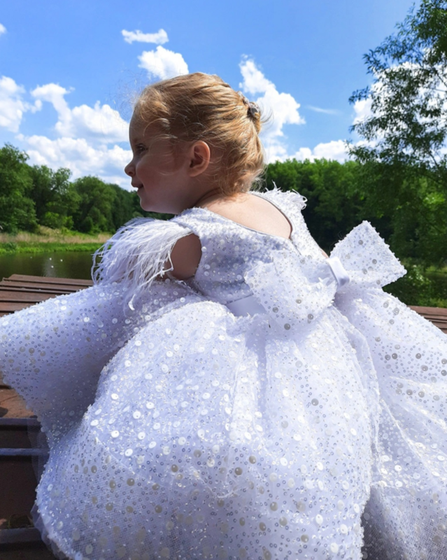 3-9 lat biała tiulowa dziewczyna sukienka z cekinami kokardki dla dzieci pierwsza komunia suknia balowa wesele przyjęcie druhna sukienka dla dzieci księżniczka