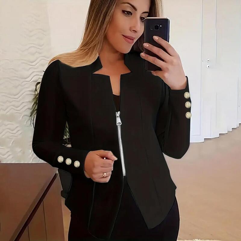 Women Casual Suit Jacket Professional Women's Slim Fit Business Suit Coat with Zipper Placket Notched Collar Long for Spring