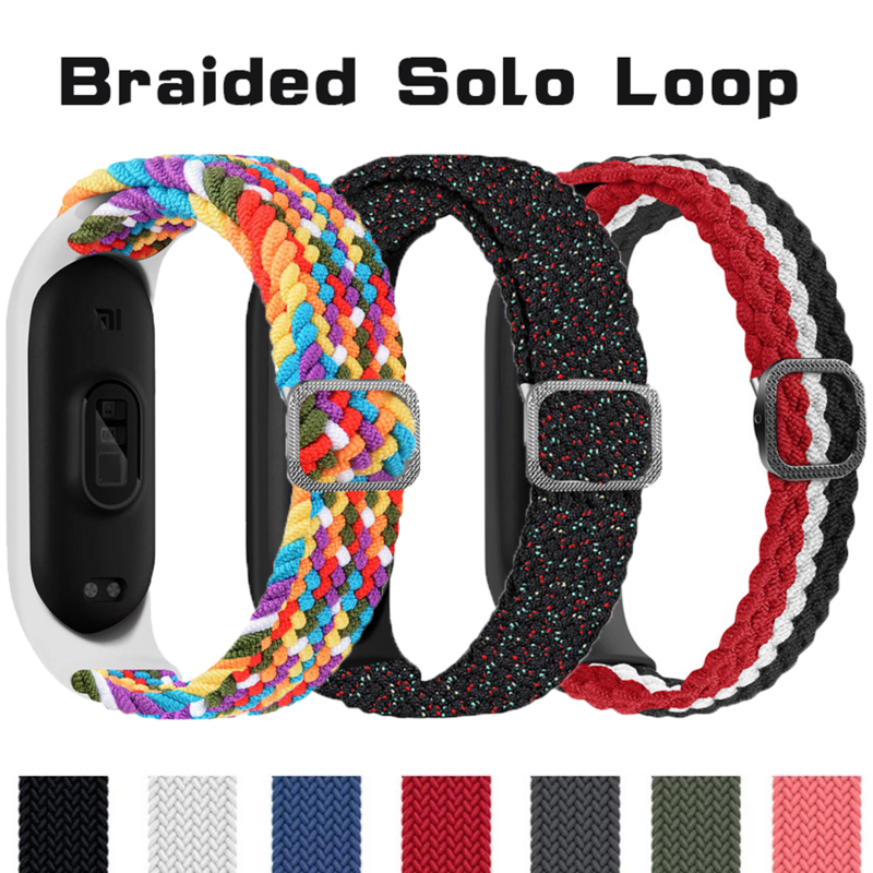 สำหรับ Xiaomi Mi Band 7 6สาย Braided Solo Loop ยืดหยุ่นผ้าไนลอน Miband เข็มขัด Correa Mi Band 5 4 3สาย