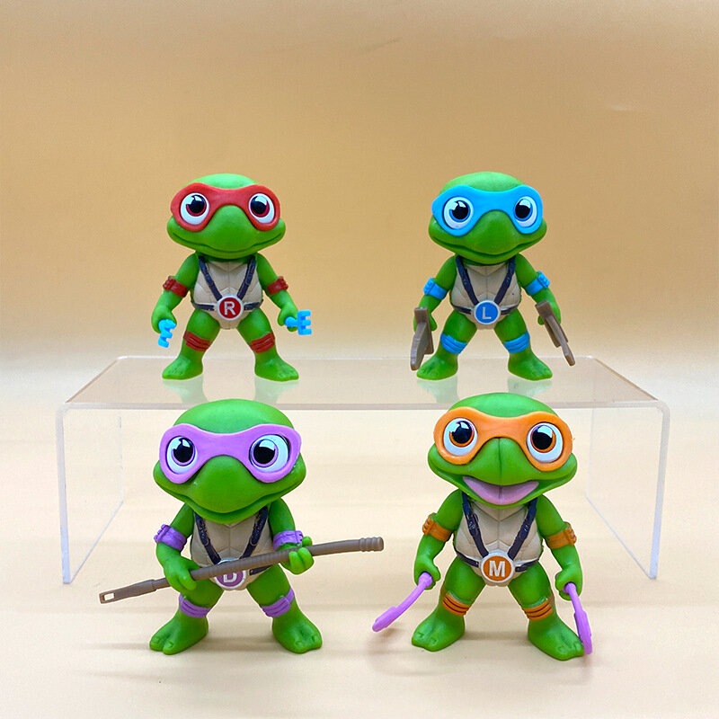 4Pcs Teenage Mutant Ninja Turtles Action Figures 8cm Leonardo Da Vinci Raphael Q Edition Model Set Toys Anime Desktop Ornaments