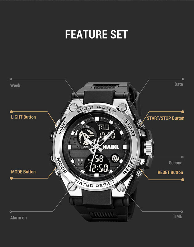 メンズミリタリースポーツウォッチ,高級デジタル腕時計,耐水性,クォーツ,最大50m,MAIKL-Gスタイル
