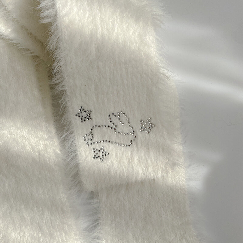 ผ้าพันคอกระต่ายติดเพชรเกาหลีผ้าพันคอผู้หญิงแบบน่ารัก Y2K ฤดูหนาวผ้าพันคออบอุ่นโลลิต้าแบบกอธิคดีไซน์ดั้งเดิม JK ของขวัญปีใหม่