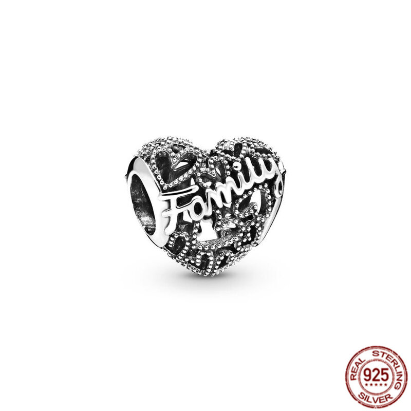 Autentico argento Sterling 925 traforato tessuto Infinity & Family Heart Charm Bead Fit braccialetto Pandora originale regalo di gioielli da donna
